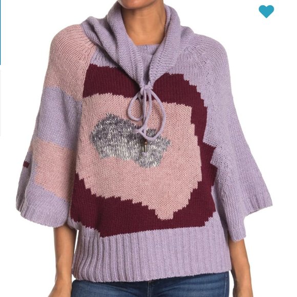 Vertigo Paris Printed Drawstring Cowl Neck Sweater Sz M - Picture 1 of 6